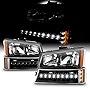 AKKON - Fits 2003-2006 Avalanche 1500/2500 Silverado 1500HD/2500HD/3500 2007 Classic Black Headlights + LED Bumper Lights Pair