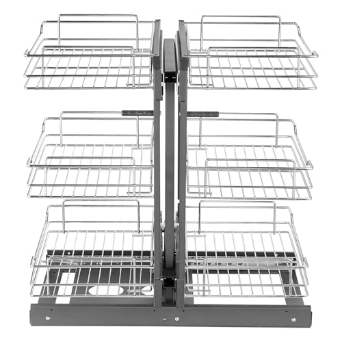 VEVOR Organizador de Esquinas Ciegas, Organizador de Gabinete de Cocina de 3 Niveles y 6 Estantes, de Acero al Carbono Cromado, Compatible con Apertura Izquierda y Derecha, 605 x 455 x 630 mm, Plata