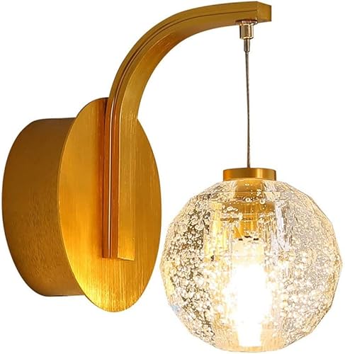 Lámpara de pared moderna, lámpara de pared de cristal dorado, bola de cristal de pared para dormitorio, mesita de noche, pasillo, sala de estar