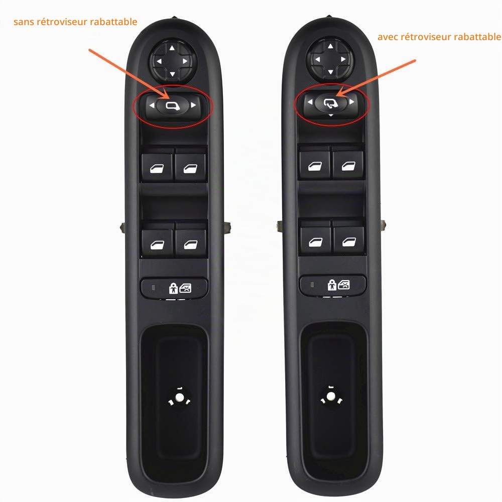 Commande de la vitre avant gauche | (avec fonction de rabattement des rétroviseurs) Pour Peugeot 3008(2009-2015), 5008 (2009-2016). 96650621ZD.