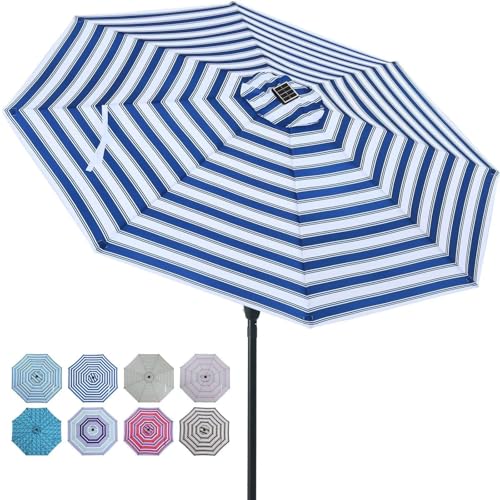 Image of ABCCANOPY Durable Solar Led Patio Umbrellas with 32LED Lights 9FT (Blue White Stripes)