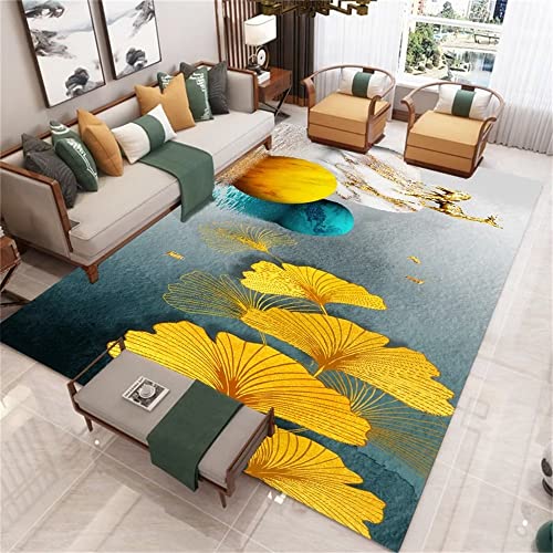 Alfombra Infantil Lavable En Lavadora Alfombra De Salón Amarillo Minimalista Hojas Grandes Patrón Moderno Alfombra Suave Lavable Alfombra Alfombra Antideslizante Cocina Amarillo 120X160Cm 3Ft 1 Cover