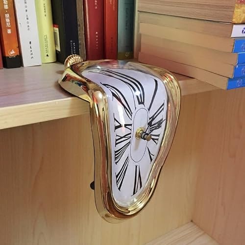 Melting Clock, Novelty Creative Clock Shelf Clock Desk Table Clock Creative Gift, Surrealistic Hanging Melted Quartz Clock For Home Office Table Desk Watch Clocks Decor (Gold) #TOP1