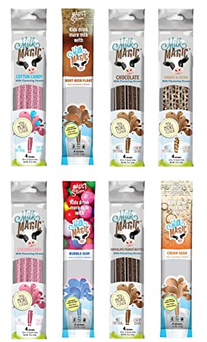 Milk Magic Variety Pack Milk Flavoring Straw All-Natural | Gluten-Free BPA free Non-GMO Low in Sugar | Encourage Milk Drinking with Flavor-Filled Straws - Pack of 8