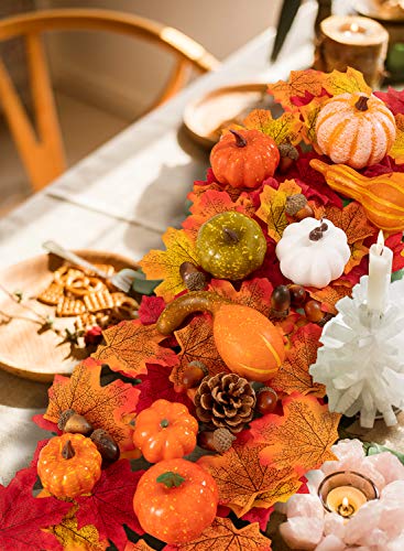 image for MoonLa Halloween Mini Artificial Pumpkins and Gourds Maple Leaves Pine