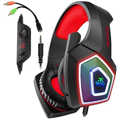 Satisfy your comfortable and healthy life V1 3.5mm RGB Colorful Luminous Wire Control Gaming Headset, Cable Length: 2.2m，To meet your different needs (Color : Black Red)