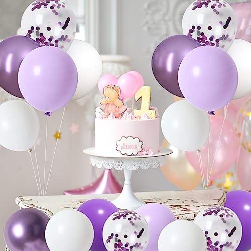 Image of RUBFAC Purple Balloons, Lavender Purple Metallic and Confetti Party Balloons 65pcs 12 Inch for Mother's Day, Baby Shower, Girls Birthday, Wedding, Anniversary Party Decorations