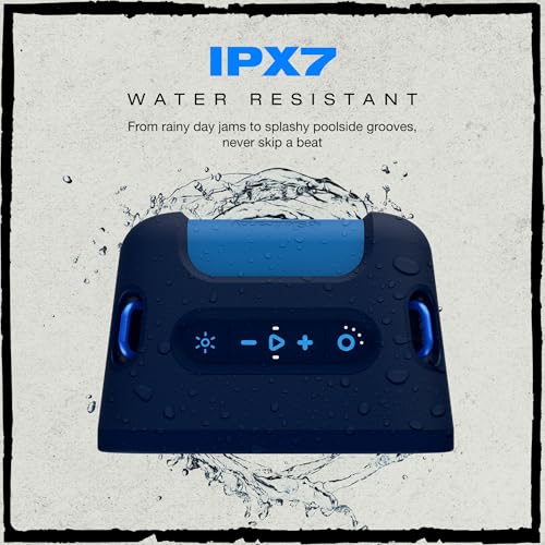 Image of Skullcandy Stomp Bluetooth Speaker - IPX7 Waterproof Wireless Portable Speaker, with LED Lightshow & Strobe Modes, 12 Hour Battery, Multi-Link, & USB-C & USB-A Output Charging (Stomp, Navy)