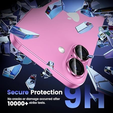 Image of for iphone 16 /16 Plus camera lens protector Tempered Glass Aluminum Alloy Ring with Camera Cover (Pink)