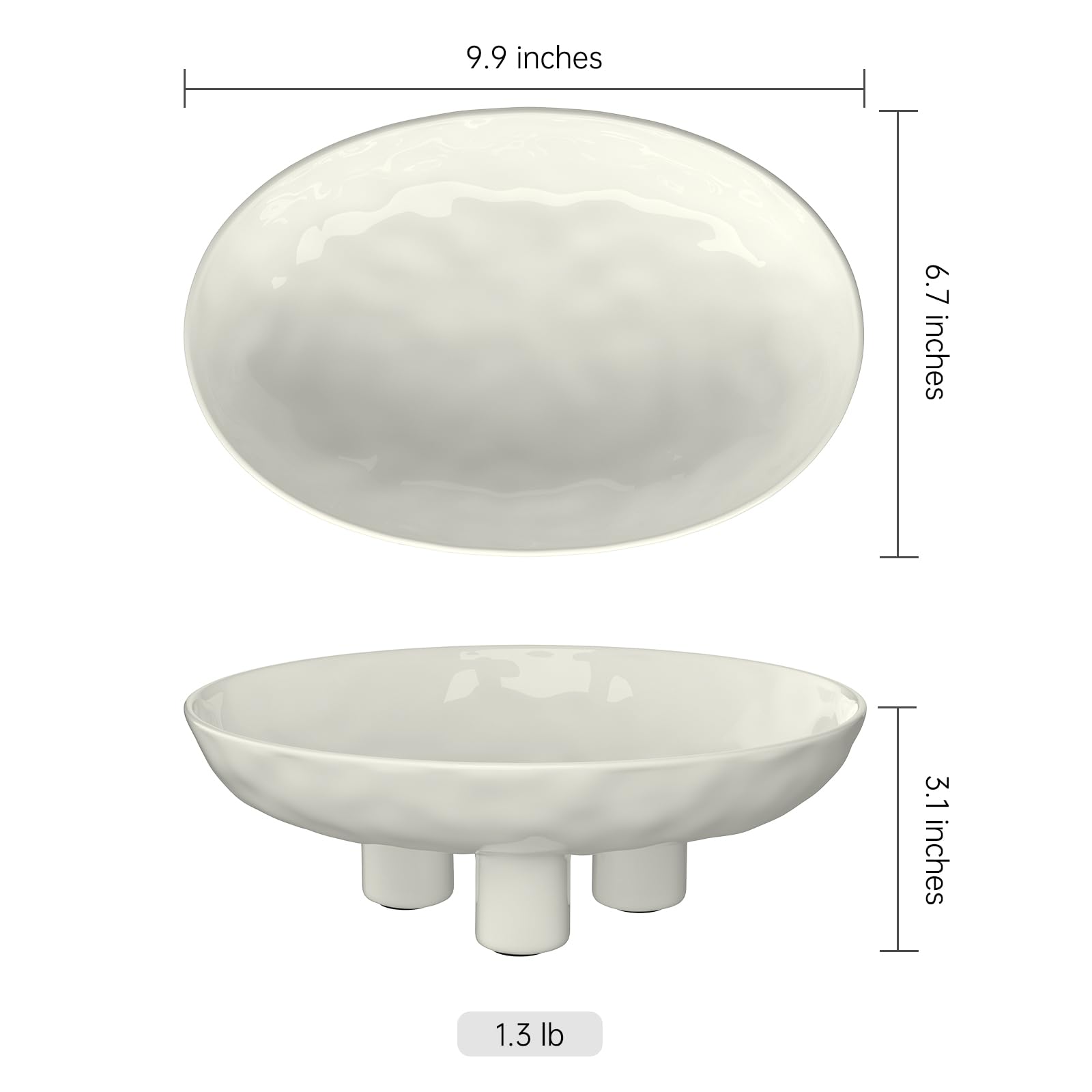 KrouJity Decorative Bowls, Smooth Surface Three-Legs Bumpy Ceramic Tray for Home Use, Key Bowl, Belcony and Kitchen Decoration (White)