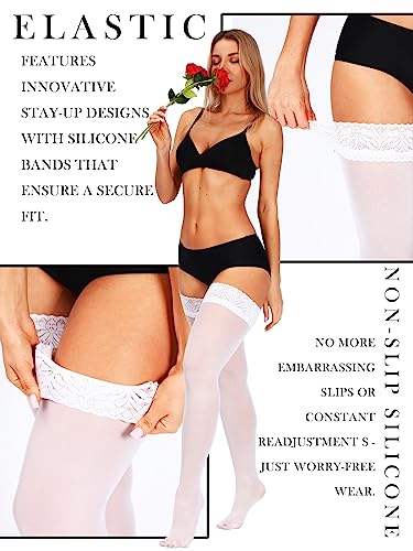 SUREPOCH Curve Semi Sheer Thigh High Stockings Silicone Lace Top Pantyhose for Women, 1-2 Pairs2