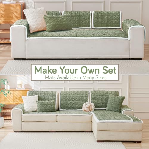 Image of HOKIPO 'Italian Caelora' Luxury Jacquard Plush Sofa Cover Mat | Make Your Own Sofa Cover Set, Mat Length 70(D) x 90(L) cm, Sage Green (AR-5955-GRN)