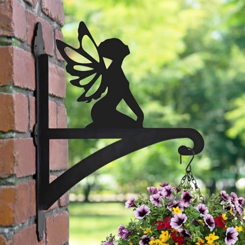 BAYN Hanging Plant Bracket Iron Heavy Duty Ornamental Fairy Silhouette Wall Mounted Plant Hangers Outdoor for Flower Pot Lantern Bird Feeder Wind Chimes