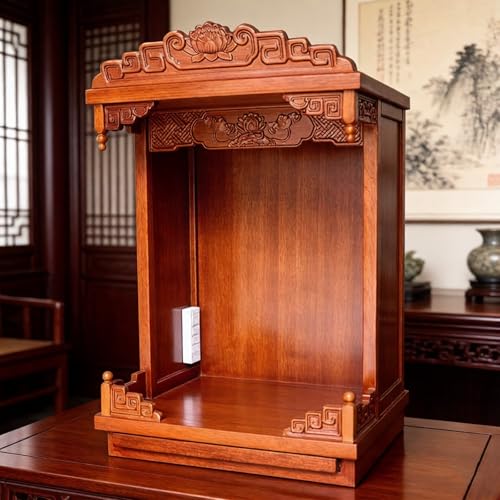 Mesa de altar personal de madera montada en la pared con panel de almacenamiento extraíble para estatua de Buda chino, mini mesa de meditación budista