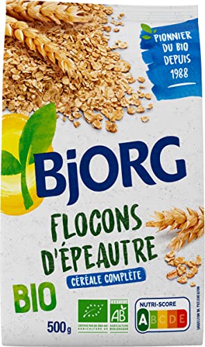 BJORG - Flocons D'épeautre Complet - Riches En Fibres -Source De Protéines - Céréale complète - Sachet de 500G Cover