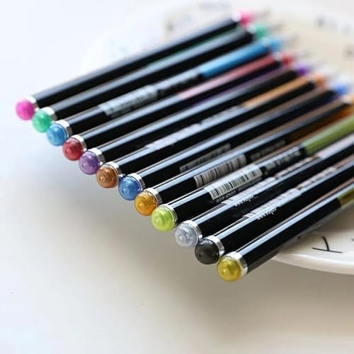 Caneta Gel Colorida Glitter Neon Metal Preto Ponta 1.0mm 12 Unidades Tons Canetas Marca Texto Color