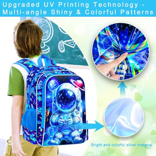 Image of 16 inch Space Backpack for Boy, 3Pcs Astronaut Bookbag for Elementary Preschool Kindergarten, Kids School Backpacks with Lunch Box (Blue)