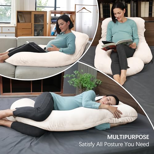 Image of MOON PARK Pregnancy Pillows for Sleeping - U Shaped Full Body Maternity Pillow with Removable Cover - Support for Back, Legs, Belly, HIPS - 65 Inch - Ivory