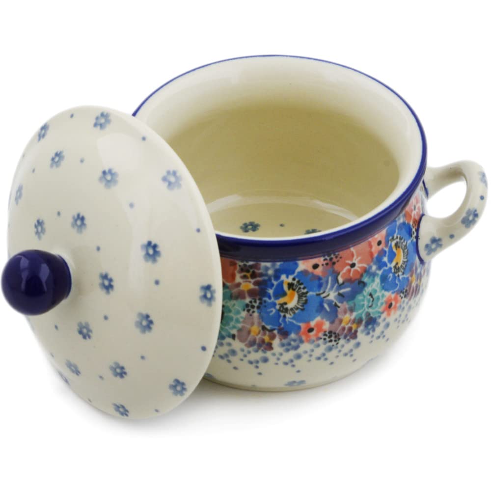 Authentic Polish Pottery 11 oz Bouillon Cup with Lid made by Ceramika Artystyczna (Autumn Bunch Theme) Signature UNIKAT + Certificate of Authenticity