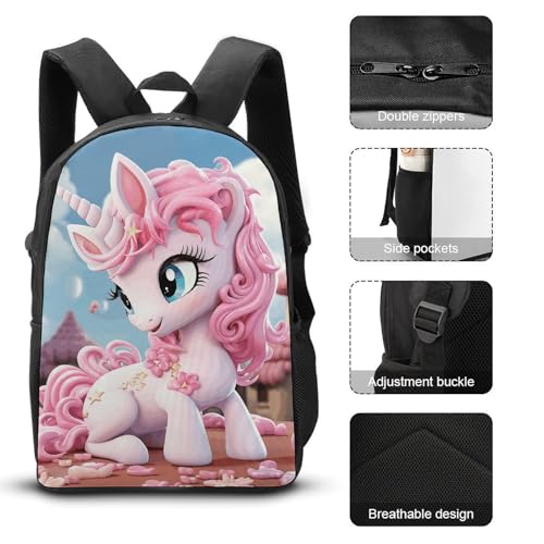 3 Piece Backpack for Women Men Lightweight Causal Daypack Shoulder Bag Set with Insulated Lunch Bag And Pencil Case Organizers Cartoon3