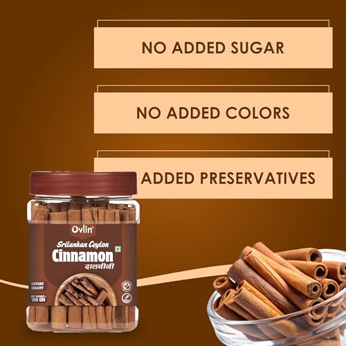 Image of Ovlin Sri Lankan Ceylon Cinnamon Sticks (Dalchini) Premium Whole Dalchini | Export Quality Natural Spice | Aromatic Cinnamon for Tea, Desserts & Cooking | No Added Preservatives (200g)