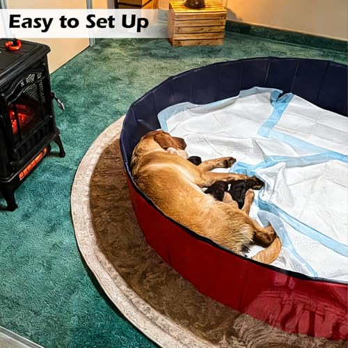 Image of Artilife Dog Whelping Box,Dog Whelping Box Pool,Whelping Box for Dogs Birthing,Welping Box Whelping Pen Whelping Box for Puppies Whelping Supplies (Red, 47 inch Dia.x12 H)