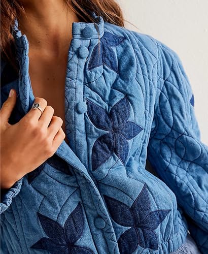 Aimiray Women's Cropped Floral Quilted Puffer Jackets 3D Printed Lightweight Button Padded Coats with Pockets4