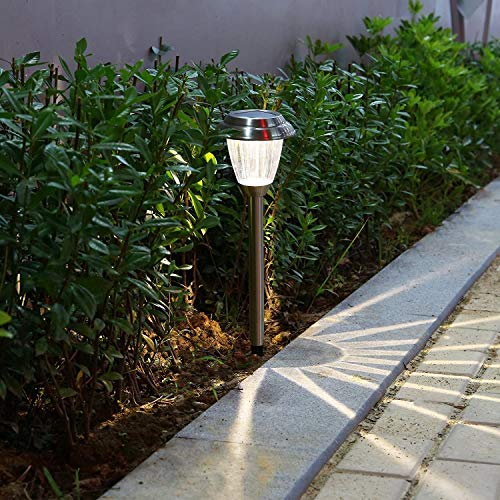 Voona Solar LED Outdoor Lights 8-Pack Stainless Steel Pathway Landscape Lights for Outdoor Path Patio Yard Deck Driveway and Garden , (Silver)