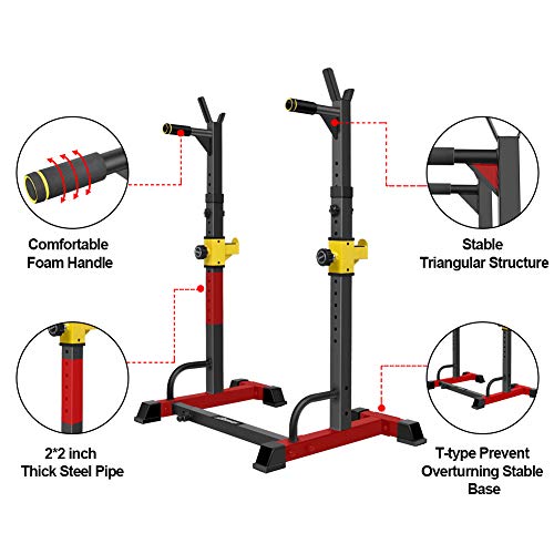 UBOWAY Barbell Rack Squat Stand Adjustable Bench Press Rack 550LBS Max Load Multi-Function Weight Lifting Home Gym Fitness