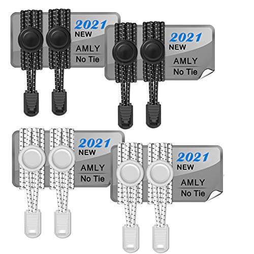Amly 4 pairs of elastic no tie shoelaces, upgraded lock…