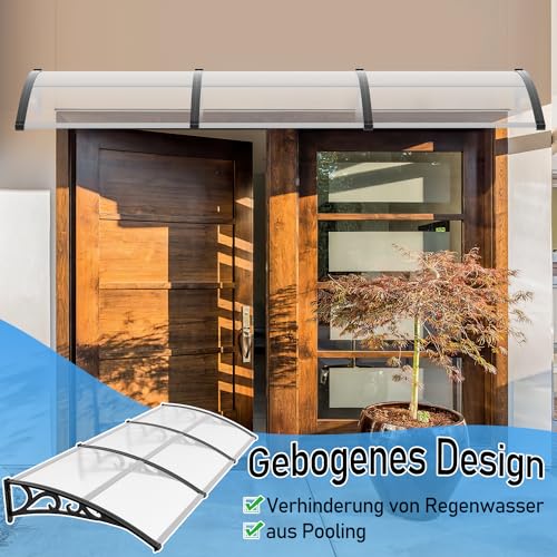 Sonnewelt Vordach für Haustür 100 x 300 cm, Überdachung aus 5 mm Polycarbonat und ABS, Transparentes Pultbogenvordach, Pultvordach mit UV-Schutz für draußen, Regenschutz