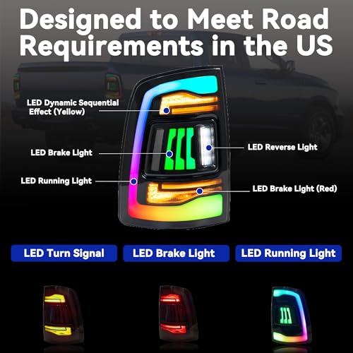 DKHDK Tail Lights Assembly Compatible with Dodge RAM 1500 2009-2018 RAM 2500 2013-2018 LED Rear Lights with Sequential Turn Signal Dynamic Animation,OE Replacement Taillights by DKHDK - Image 3