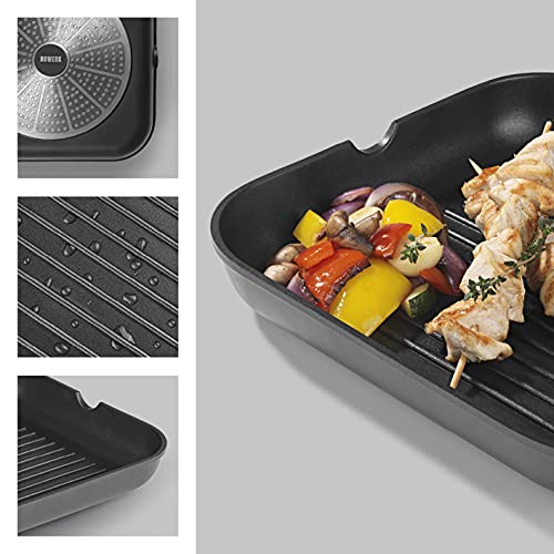 Foto von N8WERK Aluguss-Grillpfanne in der Midnight Edition 28 cm | Heat Indicator Farbwechsel-Temperaturanzeige, 3-fach Ilag-Ultimate Beschichtung für fettarmes Braten | Für alle Herdarten geeignet