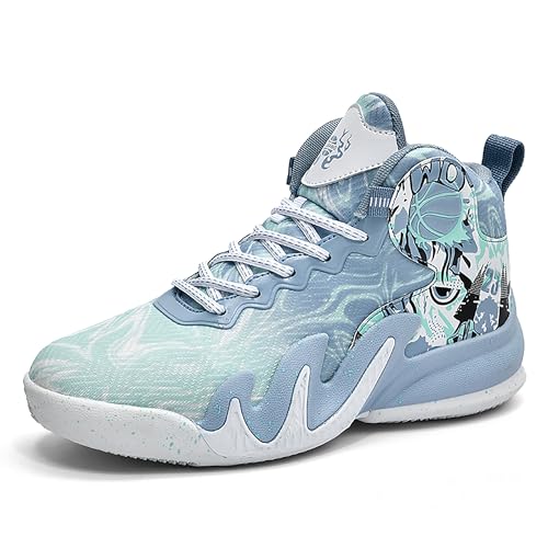 CJSPORX Unisex's Basketball Shoes Breathable Men Non Slip Outdoor Fashion Women Sneakers, White&grey-1, 11 Women/9.5 Men