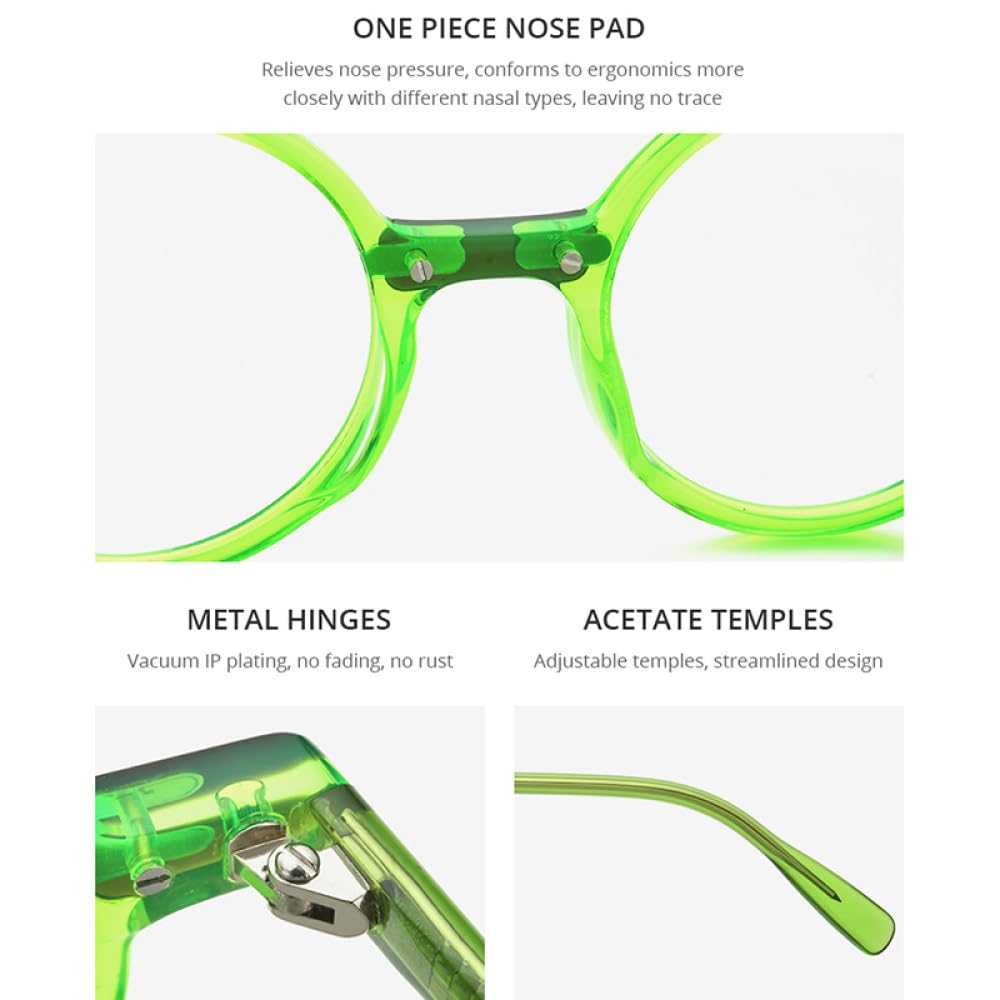 MUTYNE Montura de gafas de acetato para hombre, anteojos transparentes redondos Retro Vintage, gafas para mujer
