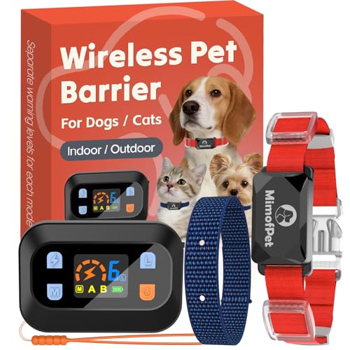 MIMOFPET Wireless Pet Barrier for Cats Dogs - Outdoor Indoor Pet Barrier with Adjustable Safe Static Intensity Adjustable Range up to 8.2 ft Waterproof Rechargeable Color Display Barrier System-Black