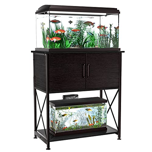 20-29 Gallon Aquarium Stand Metal Frame Fish Tank Stand with Cabinet Storage, for 20 Gallon Long Aquarium,30.7″ L*16.5″ W Tabletop,330LBS Capacity Black PG01YGB