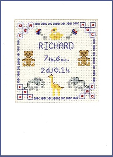 Lifetime Samplers & Decorative Textiles Blue New Baby Card - Complete Cross Stitch kit on 16 aida with Clear Colour Chart