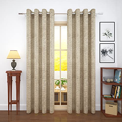 Image of Story@Home Bloom Collection Jacquard Weaving Solid Pattern Ring top Eyelet 1 Piece Door Curtain - 7 Feet, Light Brown