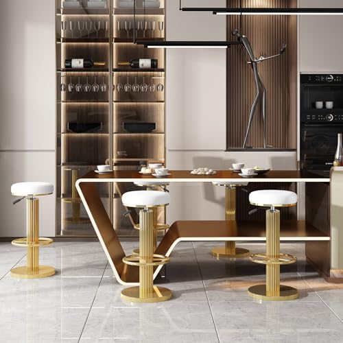 Image of FUNROLUX Bar Stools Counter Height Bar Stools Modern Adjustable Swivel Counter Height Chairs Backless Counter Stools with Metal Legs for Kitchen Island Dining Room (White)