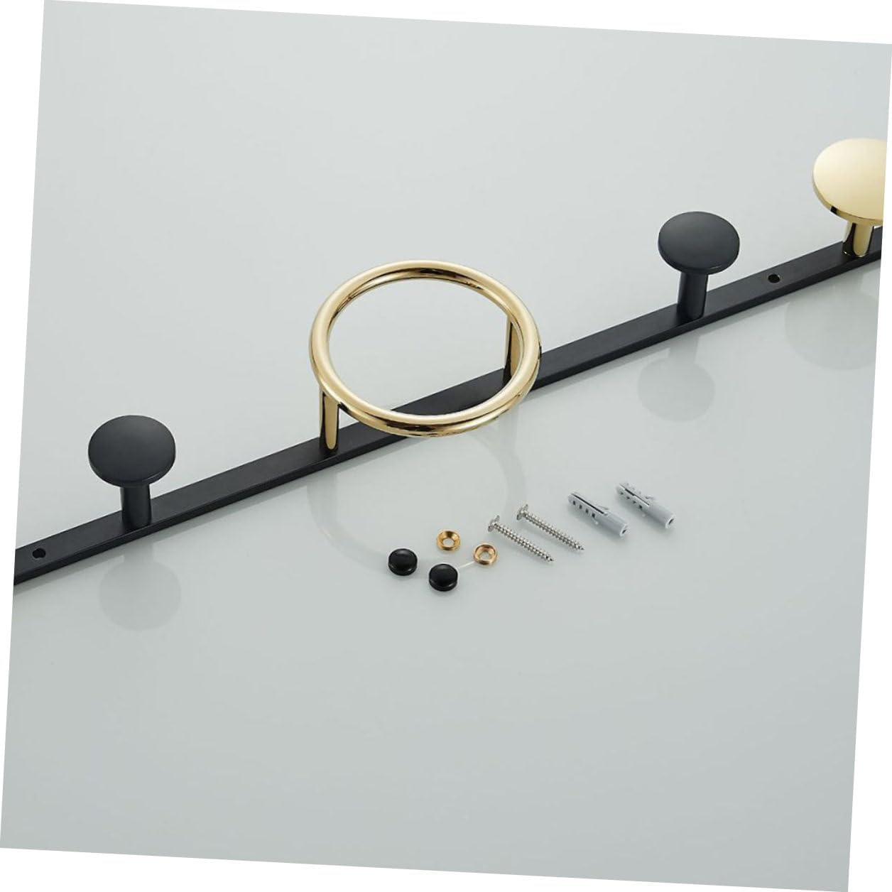 Brass Wall Mounted Coat Hook Rack with 1 Ring 4 Hooks, Modern Style Bathroom and Door Hanging Rack for Towels, Robes, Hats, Household Clothing Storage