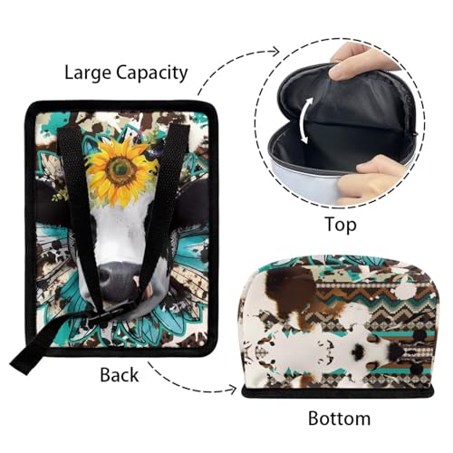 Image of Cow Print Car Trash Can Bin with Lid,Leak Proof Portable Small Garbage Bag Waste Rubbish Storage Bin for Back Seat Road Trip Travel,Aztec Cow Car Accessory for Women