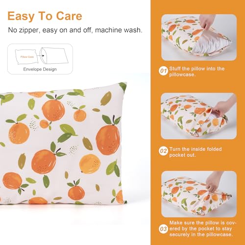 Image of TILLYOU Toddler Pillowcases 13 x 18 Travel Pillow Case 2 Pack, Kids Pillowcases Machine Washable with Envelope Closure, Orange Flavour & Orange