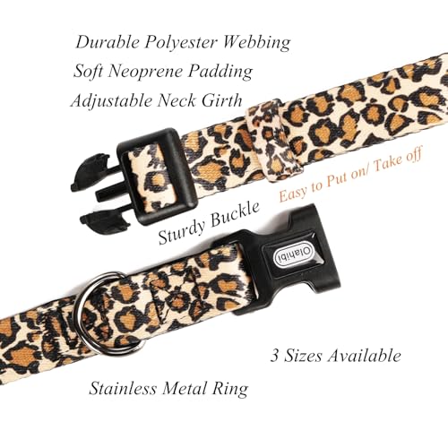 Olahibi Basic Hundehalsband, Polyester-Gurtband, gepolstert mit weichem Neopren, Leopardenmuster, für kleine Hunde (S, Brauner Leopard)
