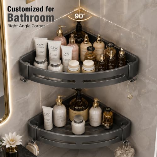 Image of Hallstatt Pack of 2, Self Adhesive Aluminum Corner Bathroom Shelf for Wall Shelf Organizer Bathrooms Shelves Rack Holder Stand for Bathroom Accessories Organiser Without Drill and with Drill Option