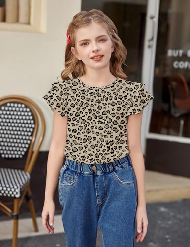 Image of Arshiner Girls T Shirts Ruffle Short Sleeve Summer Pleated Crewneck Casual Tops Tees Blouses