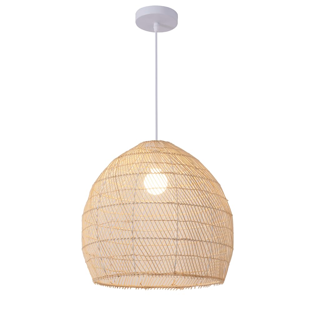 CHUNGYANG Rattan Pendant Light Chinese Restaurant Light Fixture Wabi-Sabi Style Hollow Out Lampshade With Adjustable Suspension Line Farmhouse Rustic Hanging Pendant Lighting For Kitchen Island Bedroo