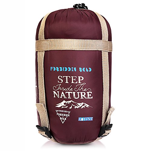 Forbidden Road Portable Single Sleep Bag 15 ℃ / 60 ℉ - Compression Bag Included (Wine Red, 15 ℃ / 60 ℉)