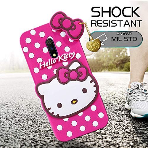 Image of Unirock Hello Kitty Back Case Cover for Realme X| 3D Cute Hello Kitty Case |Soft Silicone Rubber Back Cover with Pendant Kitty Cover for Realme X (Pink)