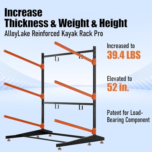 Image of 3-Tier Freestanding Kayak Storage Rack, Heavy Duty Outdoor Canoe Stand for Garage & Dock, 330 lbs Capacity, Rust-Proof 304 Stainless Steel Hardware (Orange)